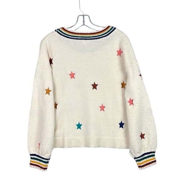 Storia White and Red Crew Neck Sweater with Multicolored Ribbing - Picture 6 of 6
